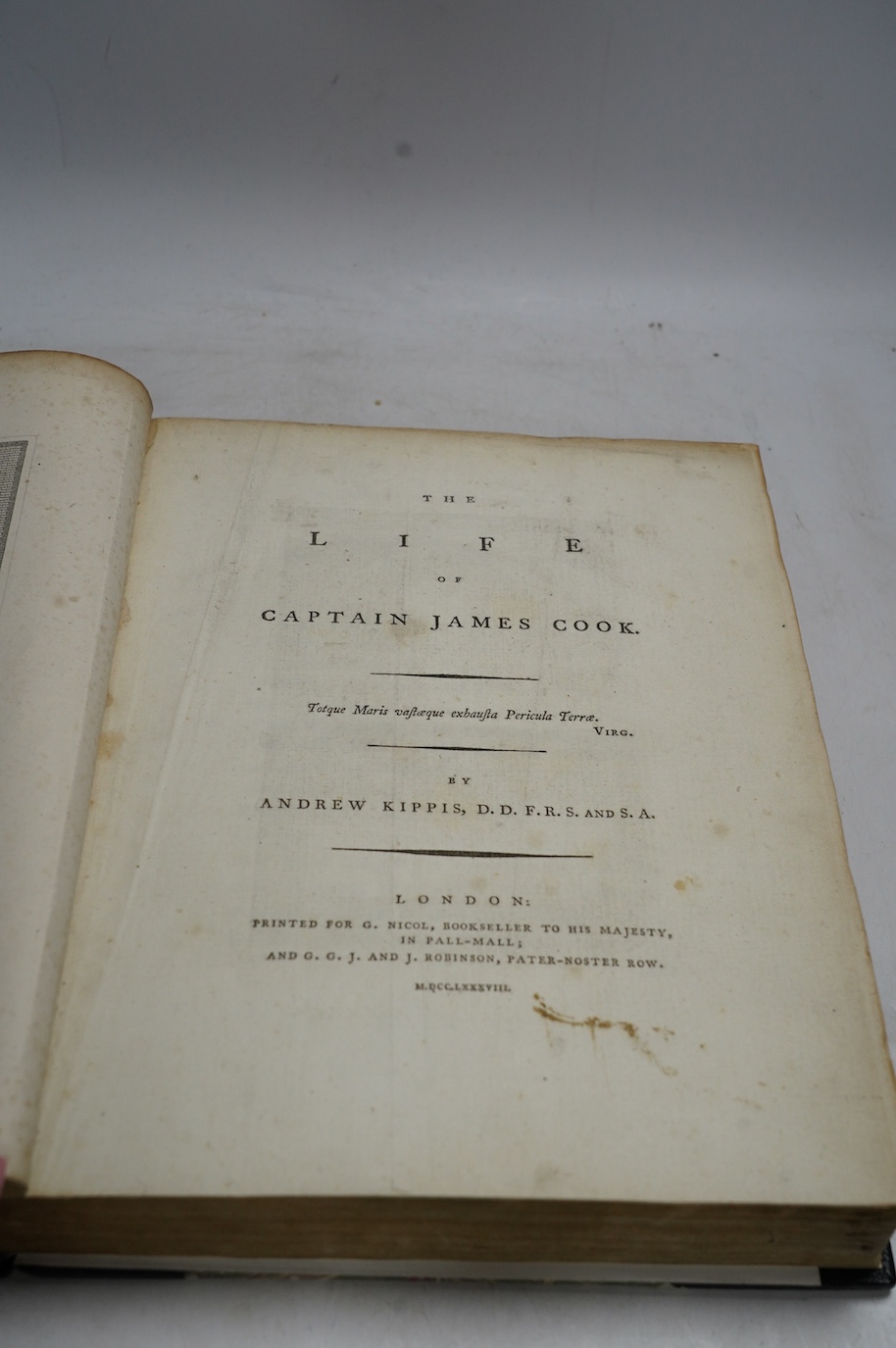 Kippis, Andrew - The Life of Captain Cook. 1st edition, 4to., portrait frontis, G. Nichol, G.G.J. and J. Robinson, London 1788. The first published biography of Cook.